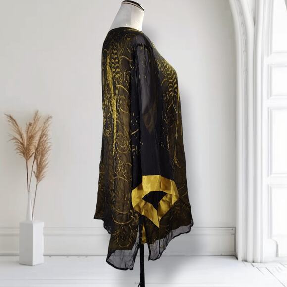 Citron Santa Monica Kimono Sleeve Top Size 4X Burnout Chiffon Phoenix Silk - Picture 2 of 16